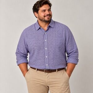 Buttoned Down Purple Gingham Linen Blend Taylored Shirt, XXL